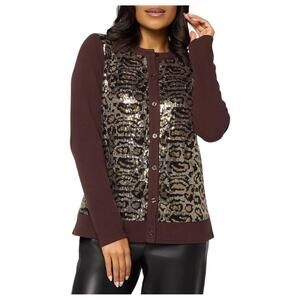 Jingle Belles by Kim Gravel Women's Animal Chic Sequin Cardigan Choco - Regular